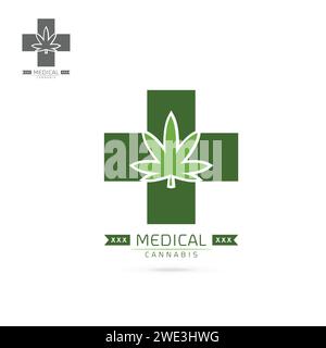 cannabis médical dans des emblèmes de croix verte, étiquette, modèle vectoriel de logo Illustration de Vecteur