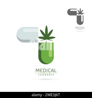 cannabis médical dans des emblèmes de capsule verte, étiquette, modèle vectoriel de logo Illustration de Vecteur