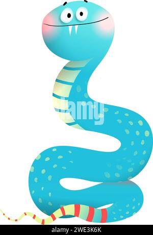 Drôle Silly Cute Snake Cartoon pour les enfants Illustration de Vecteur