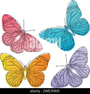 ensemble de papillons colorés sur fond blanc illustration Illustration de Vecteur