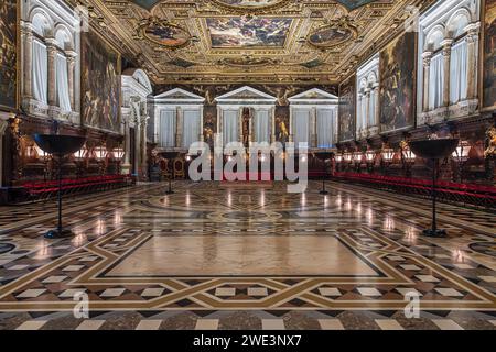 La Sala Capitolare (salle principale) de la Scuola Grande di San Rocco à Venise, Italie Banque D'Images