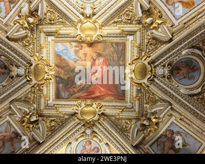 Jésus Christ, dans le jardin de Gethsémani, en tourment à la perspective de ses souffrances à venir ; peinture au plafond, chapelle de l'urbain VIII, musée du Vatican. Banque D'Images