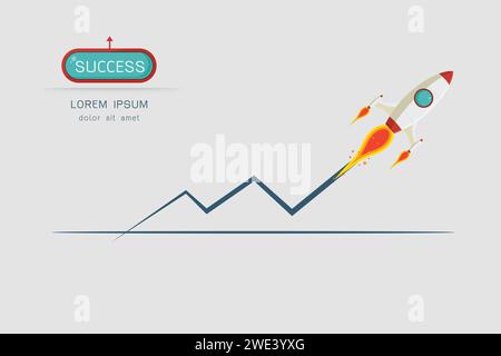 Lancement de roquettes. Concept. Démarrer une entreprise et promouvoir le succès. Fusée et l'illustration vectorielle d'infographie spatiale Illustration de Vecteur