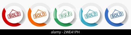 Ensemble d'icônes vectorielles vendues, icônes plates pour la conception de logo, webdesign et applications mobiles, boutons ronds colorés Illustration de Vecteur