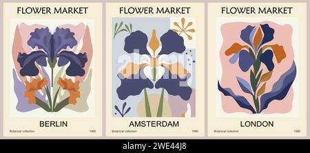 Ensemble d'affiches vectorielles abstraites Iris Flower Market. Illustration de Vecteur