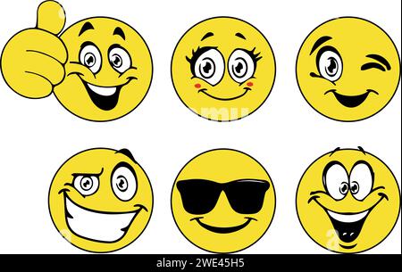 un ensemble de visages souriants de différentes couleurs Illustration de Vecteur