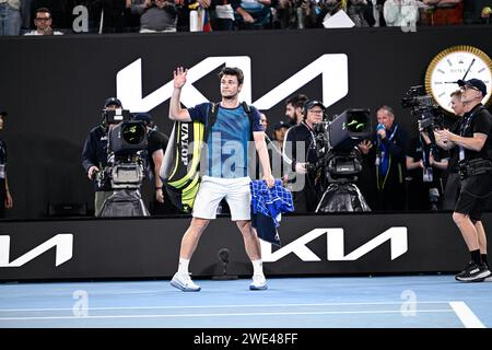 Melbourne, Australie. 22 janvier 2024. Miomir Kecmanovic lors de l'Open d'Australie 2024, tournoi de tennis du Grand Chelem le 22 janvier 2024 au Melbourne Park à Melbourne, Australie - photo Victor Joly/DPPI crédit : DPPI Media/Alamy Live News Banque D'Images