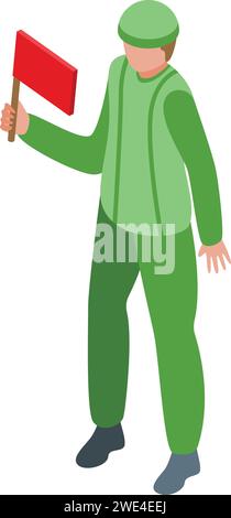 Vecteur isométrique d'icône d'homme d'armée de drapeau. Personne chargée de la pièce. Militaire de guerre Illustration de Vecteur