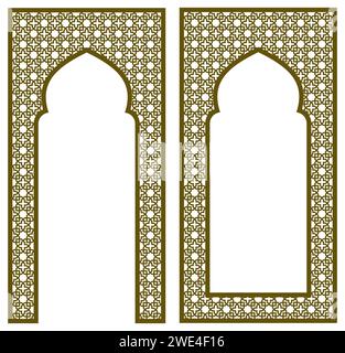 Cadre rectangulaire et arche avec ornement arabe traditionnel pour carte d'invitation. Proportion 2 à 1. Couleur marron. Illustration de Vecteur