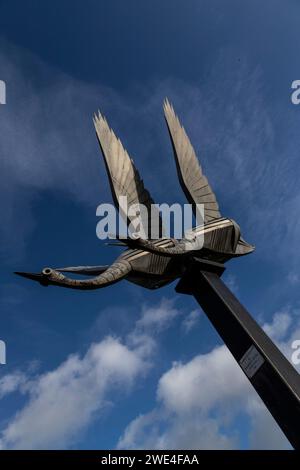 Sculptures de cygnes volants, Ross sur Wye Banque D'Images