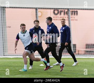 Oriam Sports Centre Edinburgh.Scotland, Royaume-Uni. 23 janvier 2024. Scotland Rugby séance d'entraînement pour le match des six Nations contre le pays de Galles. Crédit : eric mccowat/Alamy Live News Banque D'Images