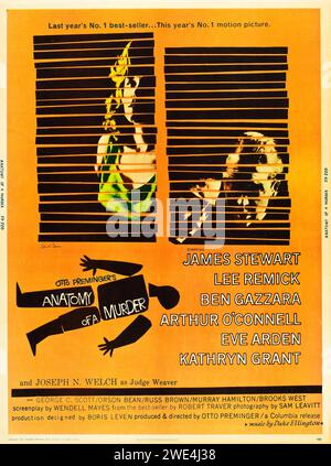 Anatomie d'un meurtre (Columbia, 1959). Alfred Hitchcock, James Stewart, Lee Remick - affiche de film vintage Banque D'Images