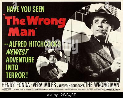 Affiche théâtrale pour le film The Wrong Man feat. Henry Fonda (Alfred Hitchcock film) 1957 Banque D'Images