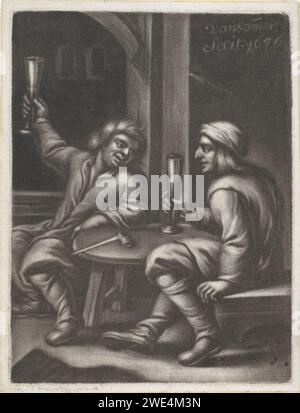 Deux hommes buvant à une table, Jan van Somer, 1676 imprimer Amsterdam papier inn, café, maison publique, etc. boire Banque D'Images