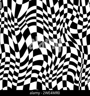 Motif vectoriel à damier abstrait sans couture. Imprimé carreaux textiles mode en noir et blanc. Arrière-plan de texture de grille carrée déformée Illustration de Vecteur