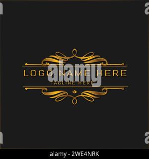 Cadre décoratif décoratif de luxe ornement floral doré illustration vectorielle bordure et diviseurs. Ornements dessinés à la main motif feuilles de fleurs Illustration de Vecteur