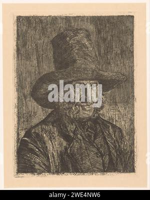 Portrait d'un homme inconnu, Martinus van Regteren Altena, 1876 - 1908 print l'homme porte un chapeau et porte des bakkebaarden. gravure de papier personnage historique anonyme représenté. casque : chapeau (+ vêtements pour hommes) Banque D'Images
