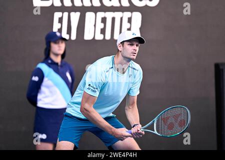 Melborune, Australie. 22 janvier 2024. Hubert Hurkacz de Pologne lors de l'Open d'Australie 2024, tournoi de tennis du Grand Chelem le 22 janvier 2024 au Melbourne Park à Melbourne, Australie. Crédit : Abaca Press/Alamy Live News Banque D'Images