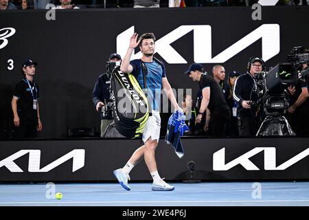 Melborune, Australie. 22 janvier 2024. Miomir Kecmanovic lors de l'Open d'Australie 2024, tournoi de tennis du Grand Chelem le 22 janvier 2024 au Melbourne Park à Melbourne, Australie. Crédit : Abaca Press/Alamy Live News Banque D'Images