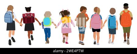 Ensemble d'enfants d'école allant à l'école vecteur. Illustration de Vecteur