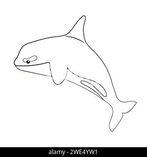 Logo baleine noire dans un style de dessin au trait. Forme animale sous-marine. Illustration vectorielle isolée sur fond blanc. Illustration de Vecteur