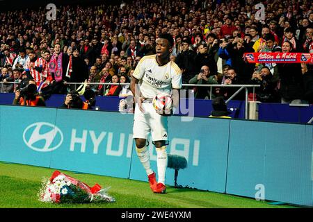 Vinicius Jr du Real Madrid lors du match de la Copa del Rey, la ronde de 16 entre l'Atletico de Madrid et le Real Madrid a joué au stade Civitas Metropolitano le 18 janvier 2024 à Madrid, Espagne. (Photo Bagu Blanco / PRESSINPHOTO) Banque D'Images