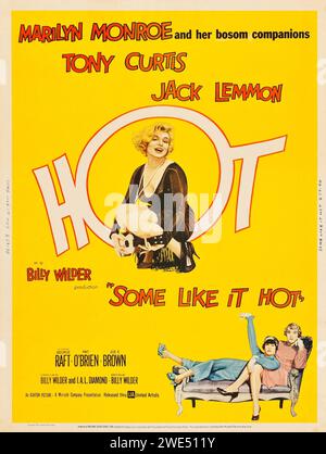 Certains Like IT Hot (United Artists, 1959). Affiche de vieux film - style Z - Marilyn Monroe, Tony Curtis, Jack Lemmon. Banque D'Images