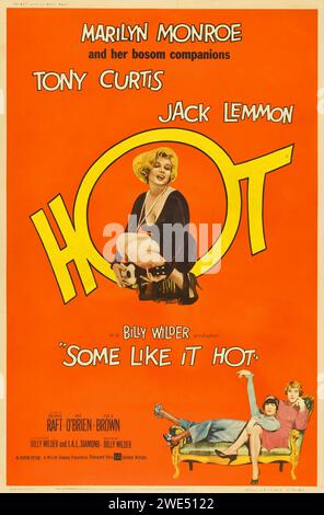 Certains Like IT Hot (United Artists, 1959). Affiche avec Jack Lemon, Tony Curtis et Marilyn Monroe Banque D'Images