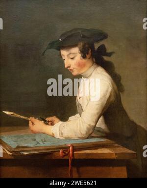 Jean Simeon Chardin peinture, 'le dessinateur', 1737, huile sur toile. peintre français du xviiie siècle de natures mortes et de portraits. Banque D'Images