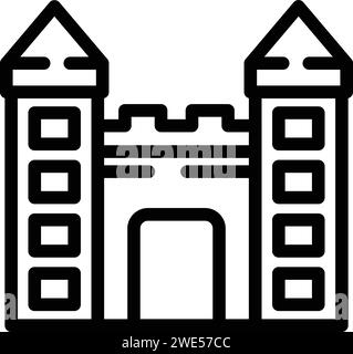 Vecteur de contour d'icône de château asiatique. Tour de la ville de Bakou. Structure d'édifice Illustration de Vecteur