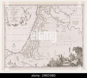 Carte du Royaume d'Israël, 1758, Otto Lindeman, 1758 imprimer carte du Royaume d'Israël, le Royaume qui a surgi quand Saul a été oint sur le peuple d'Israël. En bas à droite le trône saul, entouré de serviteurs. Imprimeur : Almeloculemborg Éditeur : Utrecht Éditeur : cartes de gravure sur papier Utrecht, atlas. Saul est choisi comme roi d'Israël Banque D'Images