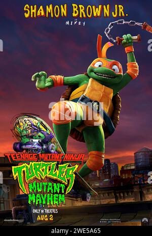 Teenage mutant Ninja Turtles : mutant Mayhem (2023) réalisé par Raine Allen-Miller et mettant en vedette Shamon Brown Jr. Dans le rôle de Michel-Ange dans cette animation élégante. Affiche US Character ***USAGE ÉDITORIAL SEULEMENT***. Crédit : BFA / Paramount Pictures Banque D'Images