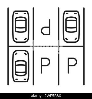 Parking, icône de ligne de service de voiturier de garage pour les instructions de stationnement de véhicule et les règlements de zone de transport, contour vectoriel. Panneau de stationnement avec système de fentes pour le stationnement de voitures avec marquage de zones P. Illustration de Vecteur