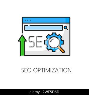 Icône d'optimisation SEO, pictogramme vectoriel de page de résultat de moteur de recherche ou SERP pour le marketing Internet. SEO dans la publicité Web et l'optimisation du contenu des médias numériques dans la recherche sur Internet et le site Web SERP Illustration de Vecteur