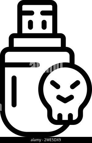 Vecteur de contour d'icône flash usb piraté. Destruction du système. Échec de l'accident Illustration de Vecteur