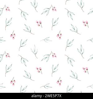 Motif sans couture avec des feuilles de Noël et des baies Banque D'Images