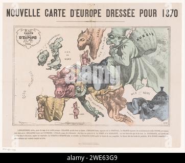 Carte satirique de l'Europe en 1870, Paul Hadol, 1870 papier imprimé (carte de) l'Europe. caricatures et satires politiques Banque D'Images