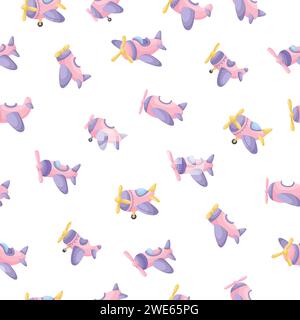 Motif sans couture pour enfants mignons avec des avions roses. Texture créative pour enfants pour tissu, emballage, textile, papier peint, vêtements. Illustration vectorielle Illustration de Vecteur