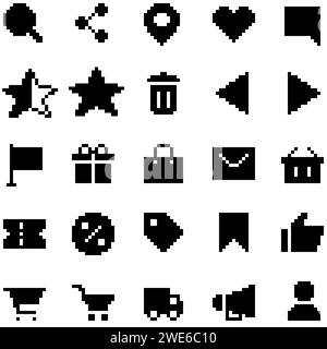 Ensemble d'icônes de shopping dans le style pixel art. Icônes standard de commerce électronique dans le style tendance pour site Web ou application Illustration de Vecteur