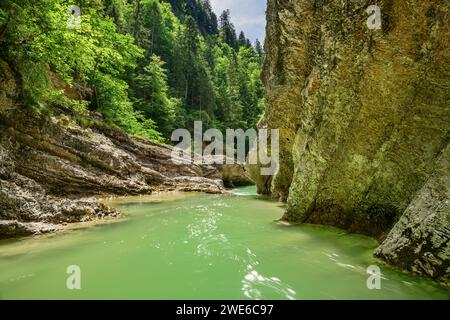 Autriche, Tyrol, Brandenberger Ache rivière qui traverse Tiefenbach Gorg en été Banque D'Images