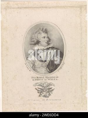 Portrait de George IV, roi d'Angleterre et de Hanovre, Govert Kitsen, d'après Richard Cosway, 1782 - 1810 tirage Portrait de George IV Auguste Frederik, roi d'Angleterre et de Hanovre. Il porte un manteau et un médaillon sur lesquels un homme se tient à cheval. Gravure sur papier Rotterdam pendant, Trinket, 'Charm' Banque D'Images