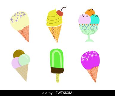 Ensemble de dessins simples de crème glacée dans le style doodle Illustration de Vecteur