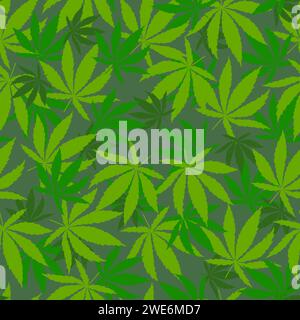 Le Cannabis vert vif laisse un motif sans couture. Ambiance printanière. Fond botanique. Illustration de Vecteur