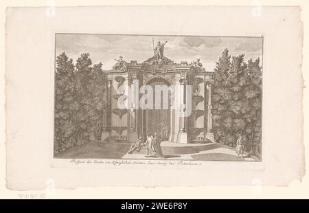 Vue de la Grotte dans les jardins de Slot Sanssouci, Anonyme, 1747 - 1774 tirage numéroté en haut à droite : 42. gravure sur papier / gravure château. Jardin français ou architectonique ; jardin formel. grotte artificielle dans le jardin. (Histoire de) Neptune (Poséidon) Sansosouci Banque D'Images