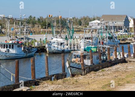 Bateaux de pêche commerciale et crevettier amarrés à Bayou Caddy Fisheries dans une zone humide le long du golfe du Mexique à Bay St. Louis, Mississipi Banque D'Images