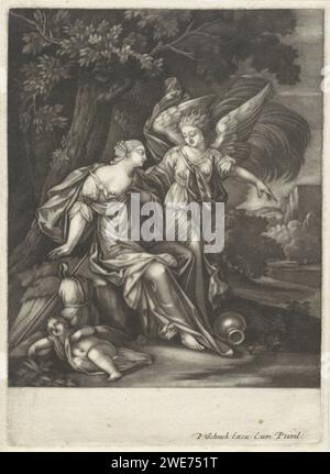 Hagar et Ishmaël dans The Wildernis, Anonymous, 1680 - 1713 print un ange pointe Hagar le chemin vers une source. Au premier plan son fils Ismaël. Amsterdam gravure sur papier un ange apparaît et révèle un puits d'eau à Hagar Banque D'Images