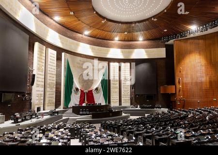 Mexico, Mexique. 07 août 2023. Salle plénière de la Chambre des députés mexicaine. Palais législatif de San Lazaro Banque D'Images