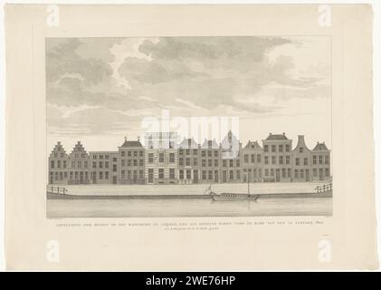 Vue des maisons sur le Rapenburg à Leiden, du Koepoortsgracht au Sint Jacobsgracht, avant la catastrophe de Leiden, 1807, Daniël Vendredi, après A. Polet, après J. Timmermans, 1807 imprimer vue des façades des maisons de Rapenburg à Leiden, du Koepvoortsgracht au Sint Jacobsgracht. Situation pour l'explosion du navire de poudre le 12 janvier 1807. Anvers gravure papier / gravure façade (de maison ou de bâtiment) à mener. Rapenburg Banque D'Images