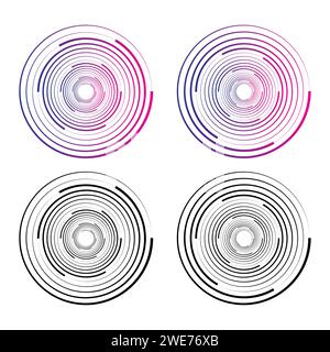 Cercles aléatoires concentriques avec des lignes dynamiques. Tourbillon circulaire vortex. Illustration de Vecteur