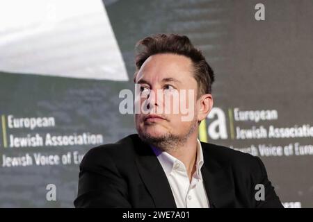 Cracovie, Pologne. 22 janvier 2024. Elon Musk de la RPA assiste à la Conférence de l'Association juive européenne à DoubleTree by Hilton à Cracovie. Conférence sur l'antisémitisme. (Photo Grzegorz Wajda/SOPA Images/Sipa USA) crédit : SIPA USA/Alamy Live News Banque D'Images